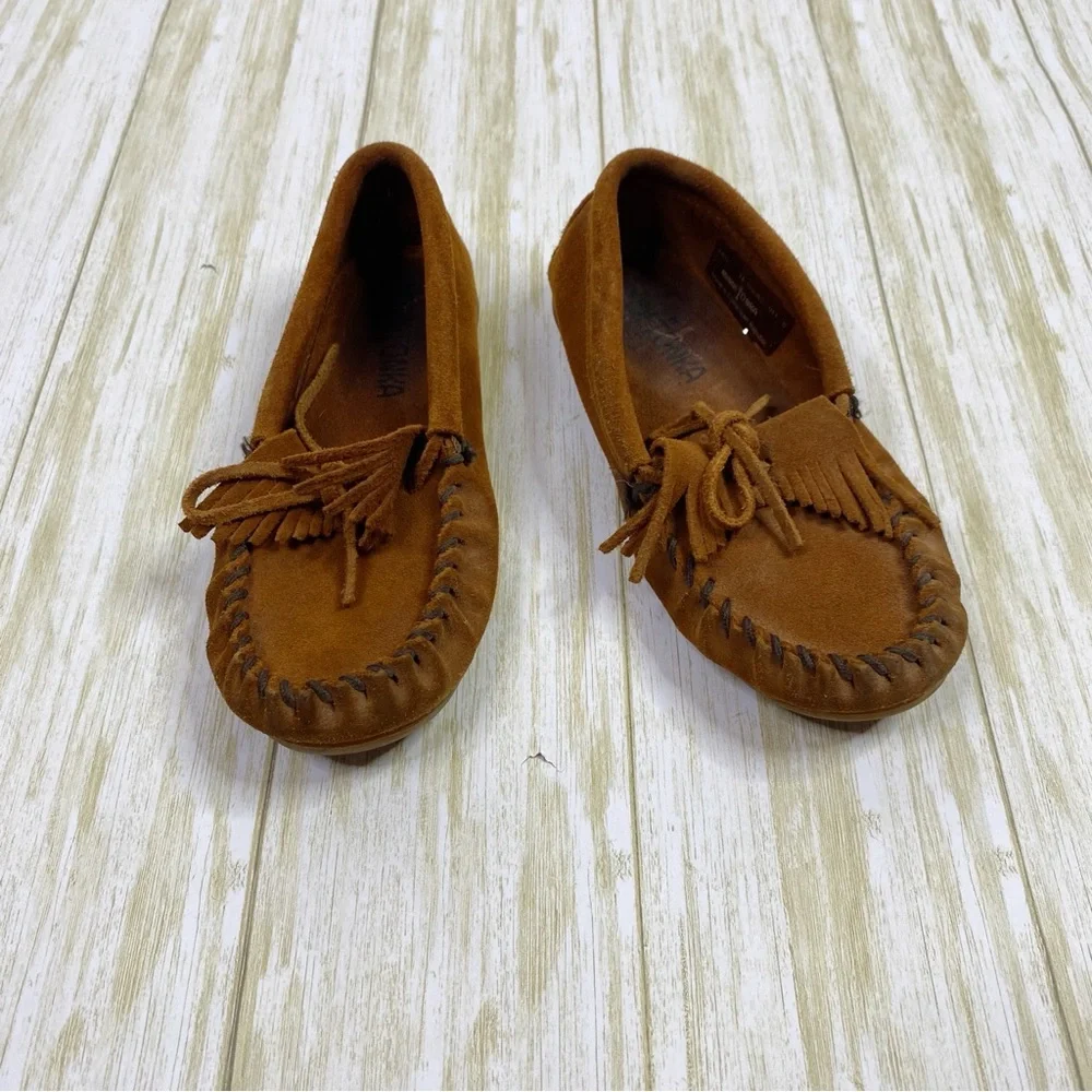 Minnetonka Brown Suede Kilty Moccasin Shoes